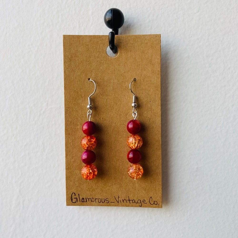 Red and Orange Drop Down Earrings